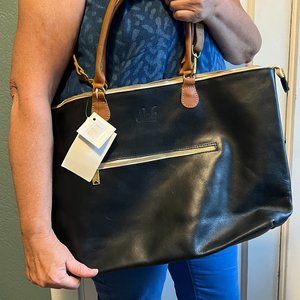 Zip Top Shopper Tote - Oiled Black & Caramel - NWT